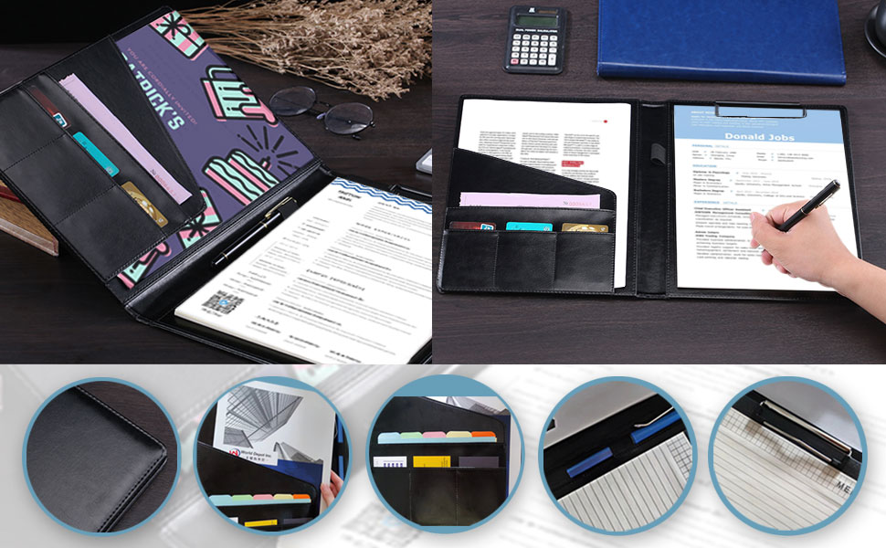 RUBAPOSM A4 Leather Padfolio Folder Bussiness Portfolio