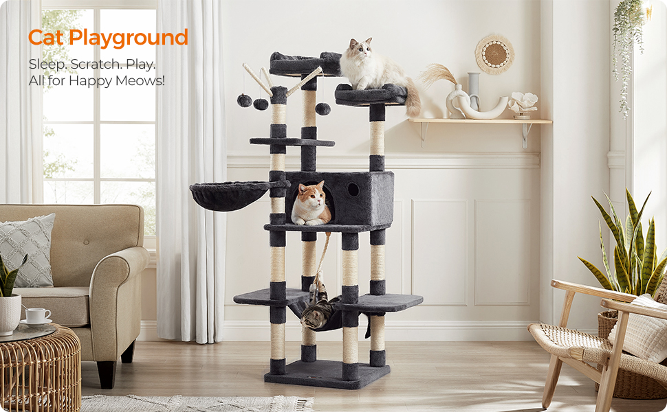 FEANDREA 67Inch MultiLevel Cat Tree for Large Cats, with