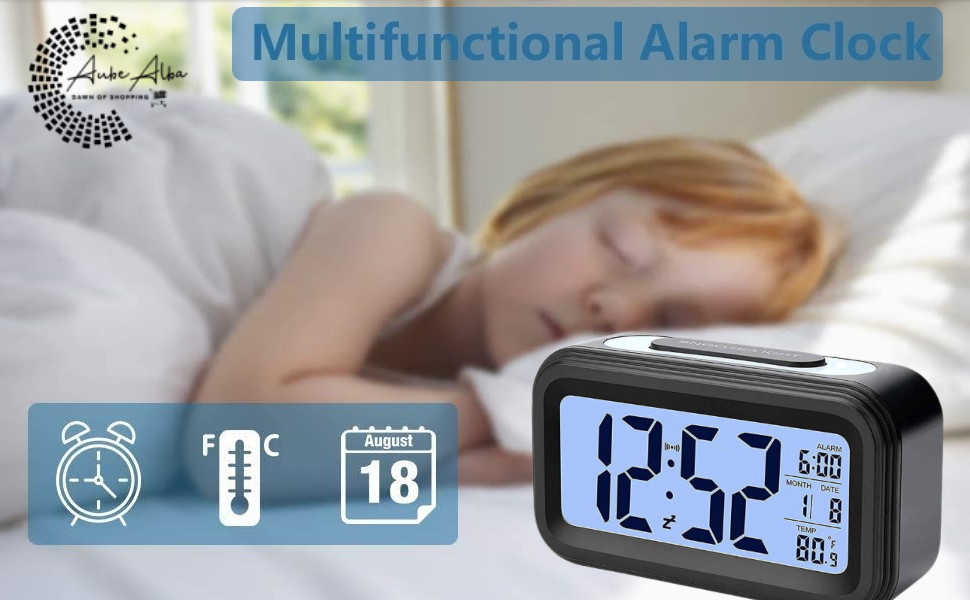 Buy AubeAlba Digital Table Alarm Clock Calendar Snooze Light Battery