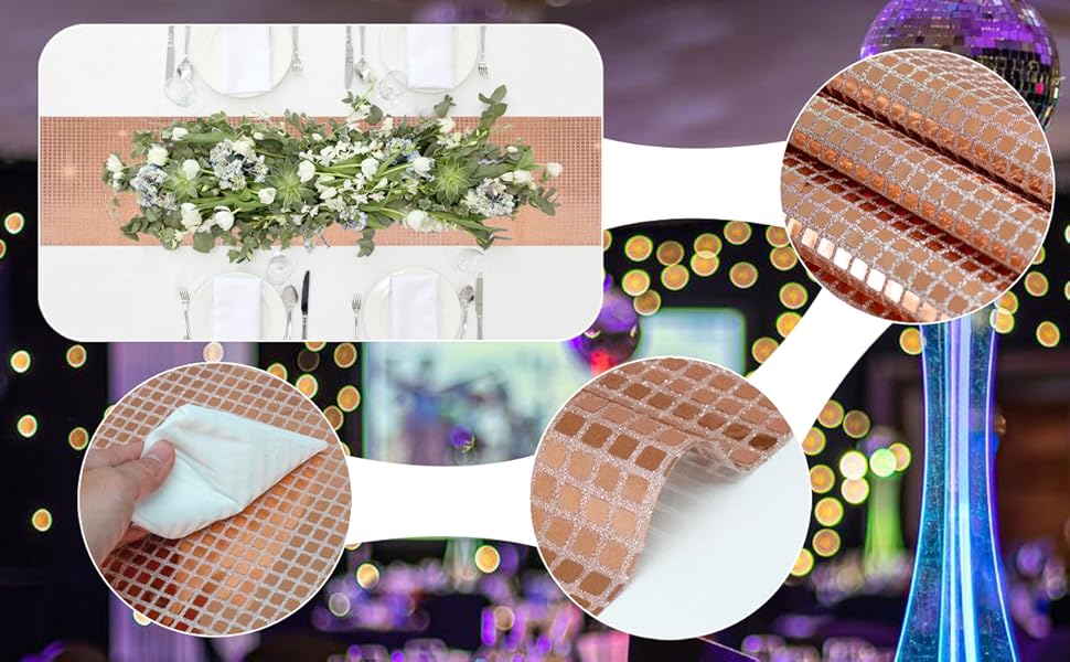 2 Packs 13X72inch Glitter Rose Gold Disco Party Table