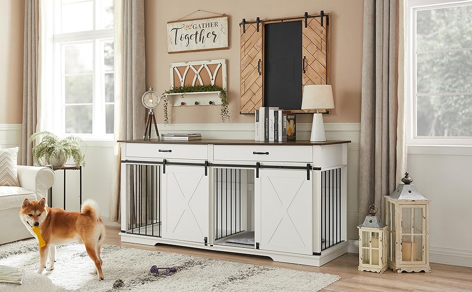 EDYO LIVING 72.5" Large Dog Crate Furniture for 2 Dogs