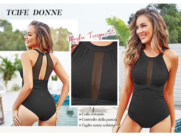 Costume Da Bagno Intero TcIFE Donna - Reggiseno Rimovibile, Effetto Push-Up