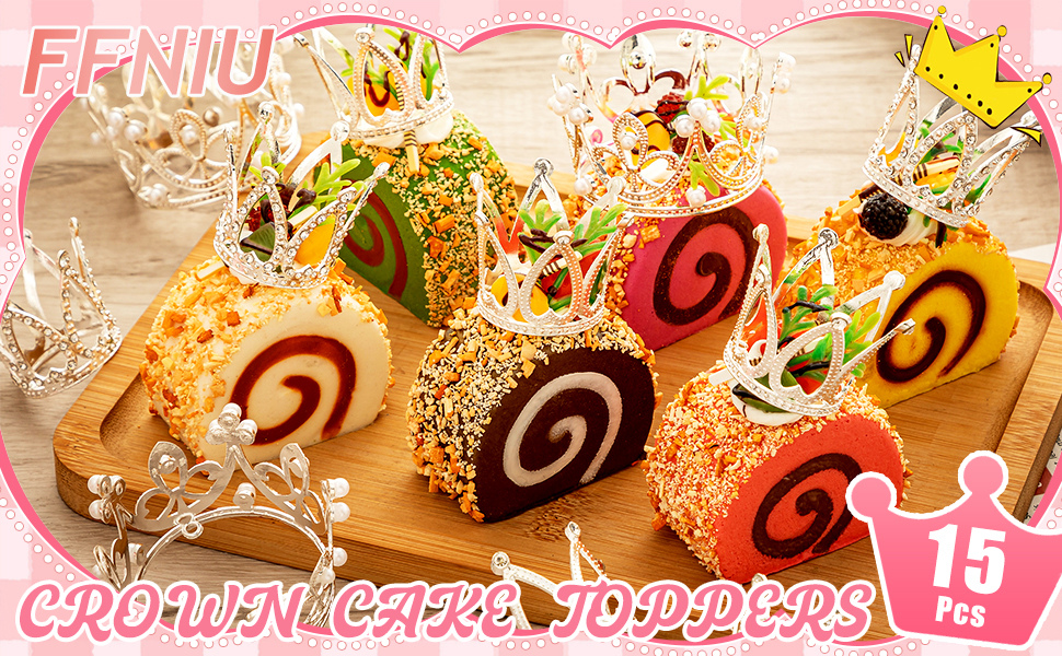 15Pcs Crown Cake Topper, Silver Mini Crowns, Small Crystal