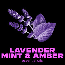 Icon of Blue Lavender with amber and mint leaves floating around.