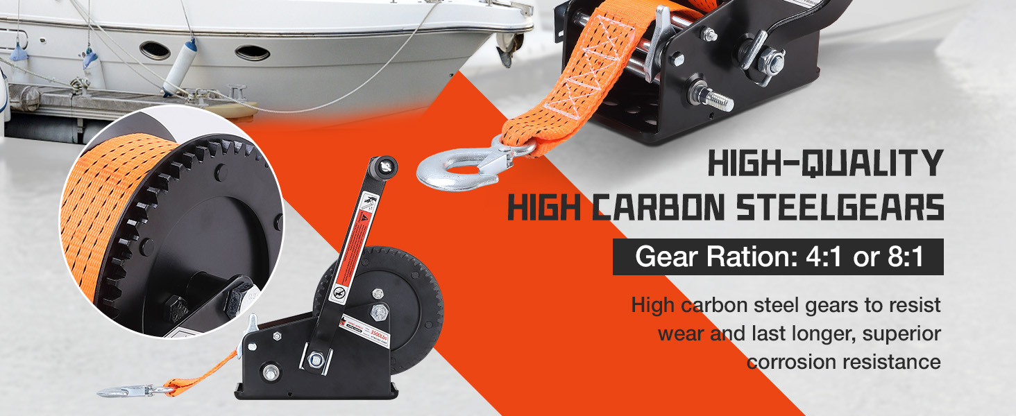 Linkloos 3500LBs Boat Trailer Winch, Heavy Duty Hand Winch with 33FT Strap, Steel