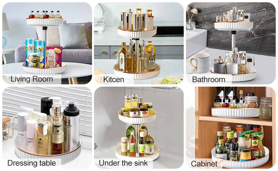 icyant Lazy Susan Spices Rack, 2 Tier Turntable Organizer Height