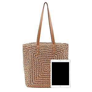 Women Straw Handbags Handwoven Straw Bags Summer Beach Tote Woven Handle Shoulder Bag 