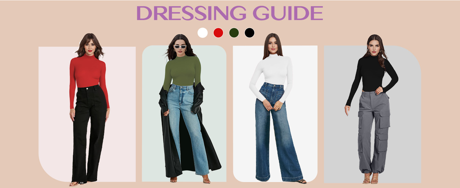 YOGINGO Women's Long Sleeve Mock Turtle Neck Bodysuits