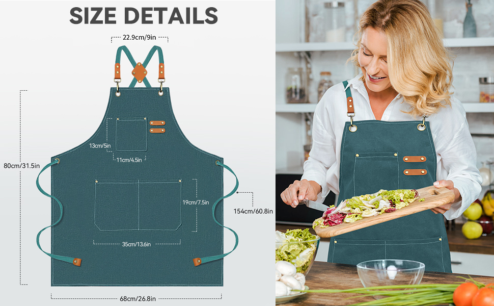 Riqiaqia Chef Apron for Women Men, Cotton Canvas Cross Back