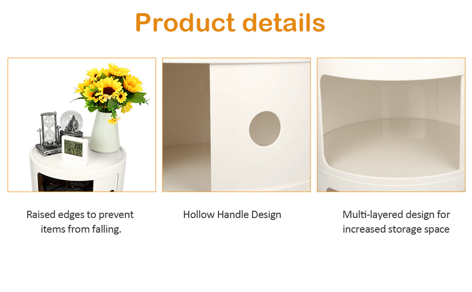 round nightstand,round side table with storage,small space storage,round table with drawer