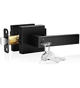 Matte Black Entry Door Handle with Lock and Key, Secure Keyed Reversible Lever Exterior, for Fron...