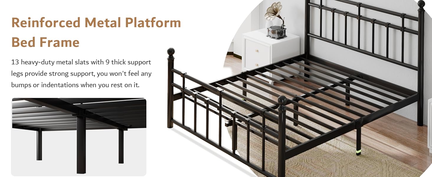 iPormis Metal Bed Frame Queen Size with Vintage Headboard