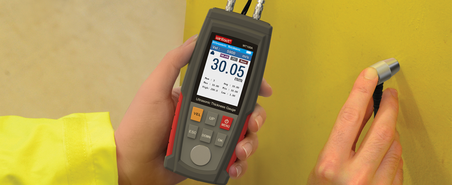 Wintact Digital Ultrasonic Thickness Gauge Tester Meter, Range 0.039 to 8.85 in With Probe for