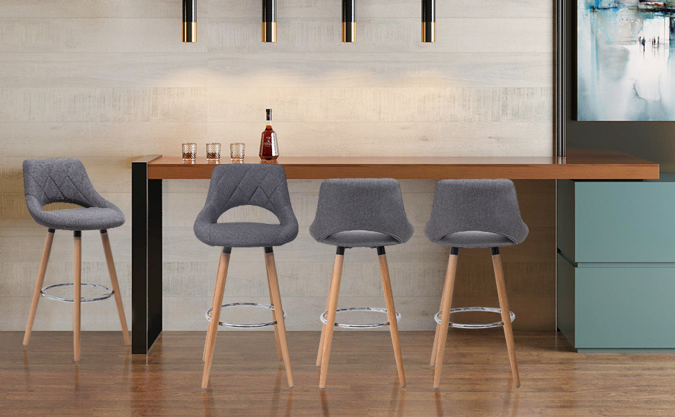 WOLTU 2 Pcs Bar Stools Breakfast Kitchen Counter High Stools Wood Legs Barstools Black 13 BH111