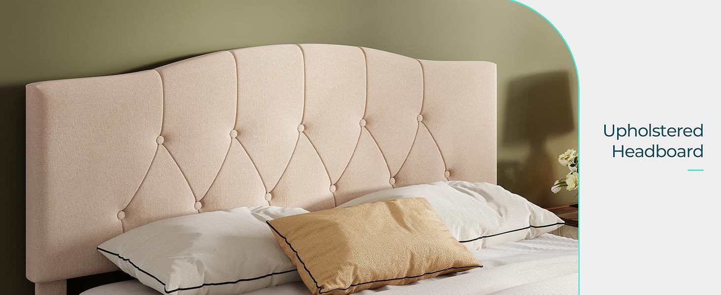 LINSY Full Size Bed Frame, Linen Upholstered Platform Bed