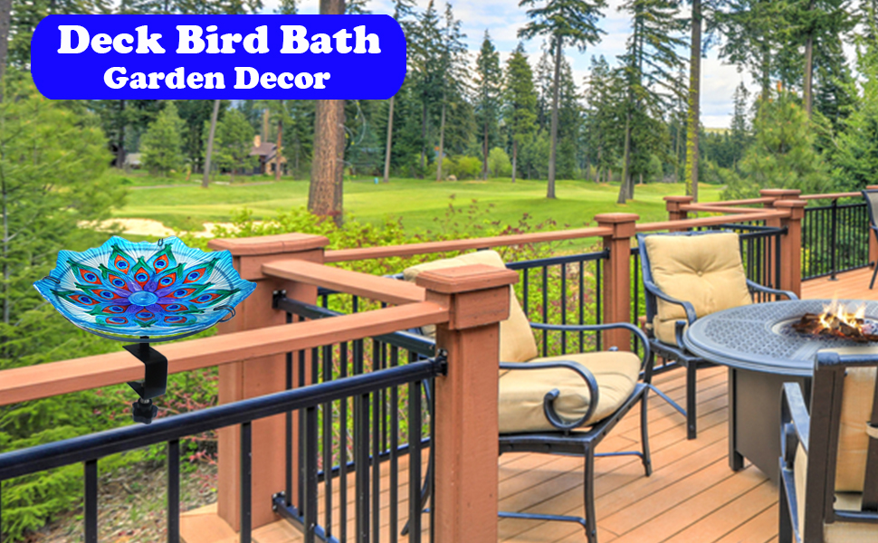 meetjoyancy Deck Mounted Bird Bath, Glass Bird Baths Bowl