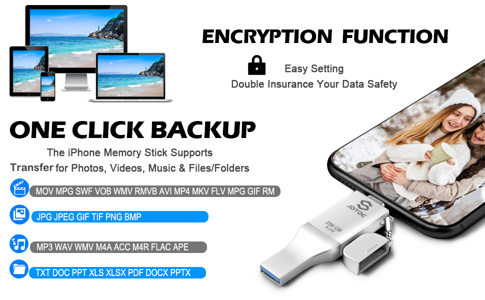 256GB Apple MFi Certified iPhonePhotoStick, 3 in 1 USB3.0 iOSFlash