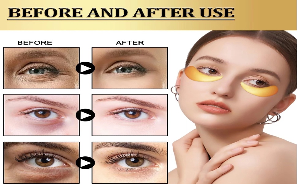 24K eye mask patch, eye care, reduces wrinkles, puffiness, eye bags, and dark circles.