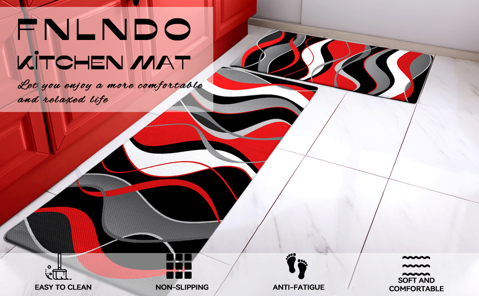 FNLNDO Red and Black Kitchen Rugs and Mats for Floor Anti