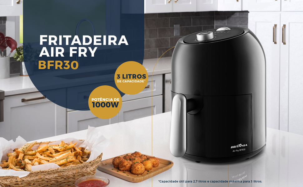 Fritadeira Air Fryer Britânia BFR30 Antiaderente 3L 1000W