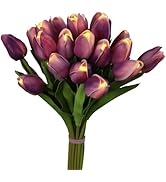 HOMESEASONS Pre-Lit 20pcs LED Lighted Fake Flowers Artificial Tulips Real Touch Tulip Bouquet 15