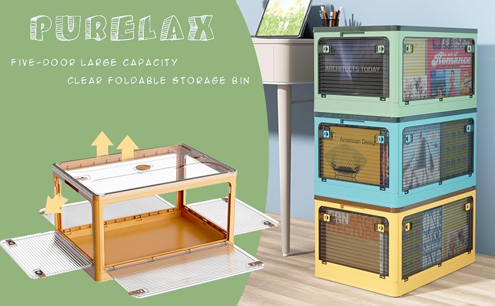 Collapsible Plastic Storage Bins with Lids, Stackable