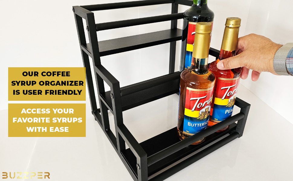 BUZZPER Coffee Syrup Stand Organizer 3 Tier Syrup Holder rack for Coffee Station 9