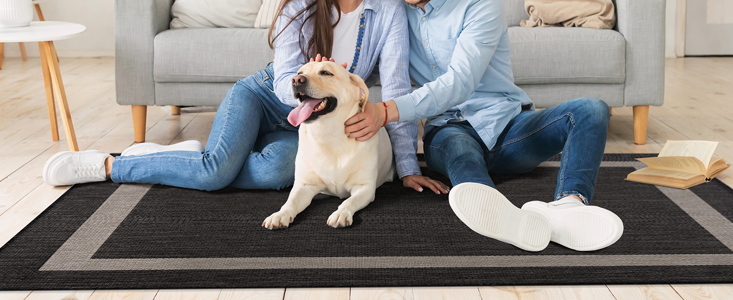 bordered solid pet friendly outdoor rug