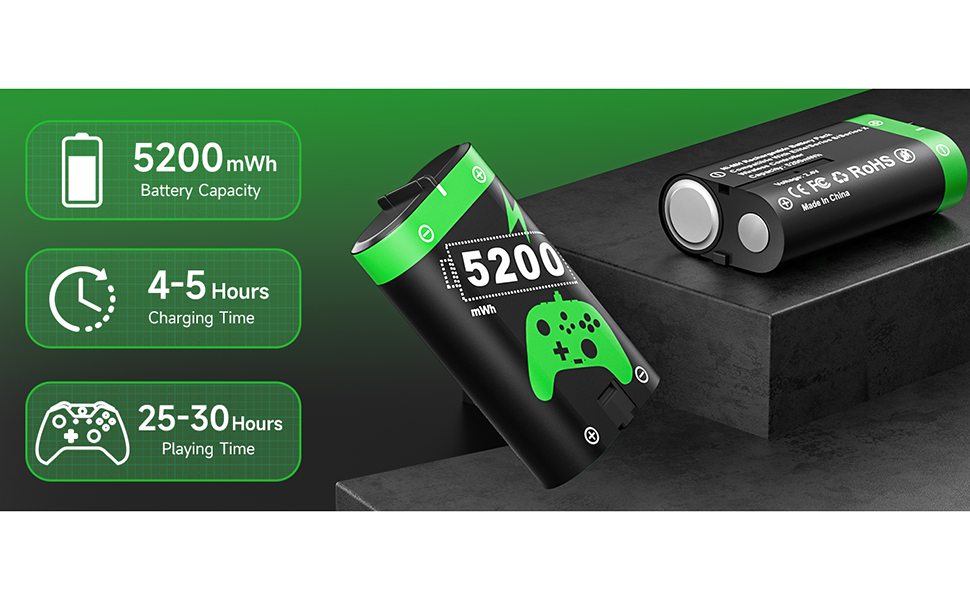 حزمة بطاريات لوحدة تحكم اكس بوكس قابلة لاعادة الشحن لجهاز Xbox One وXbox Series X|S 4 5200mWh لاذرع التحكم ملحقات البطارية مع شاحن 21 1