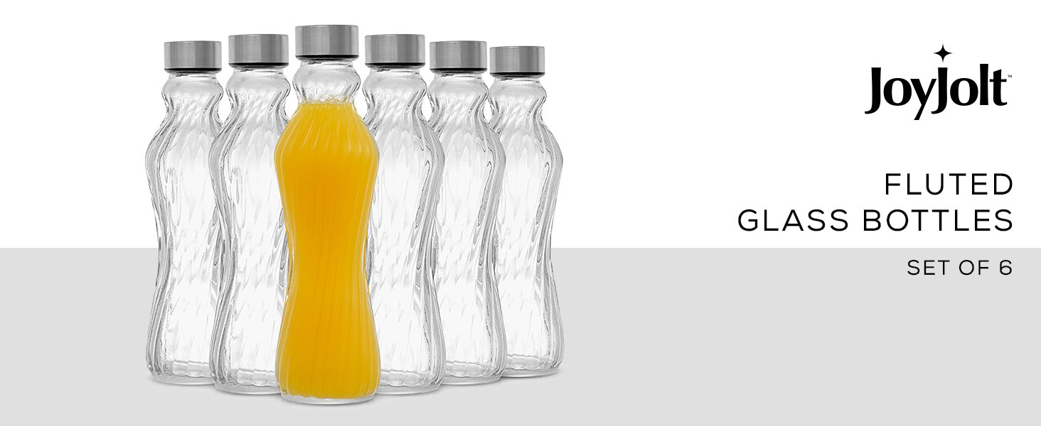 JoyJolt Fluted Glass Water Bottles Set of 618 oz Glass