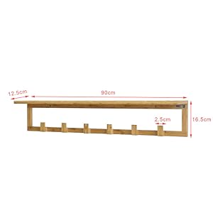 SoBuy FHK06-N Flurgarderobe Badregal Wandgarderobe Mit 6 Haken Und Ablage Handtuchhalter Aus Bambus BHT Ca: 90x16,5x12,5cm 17 1