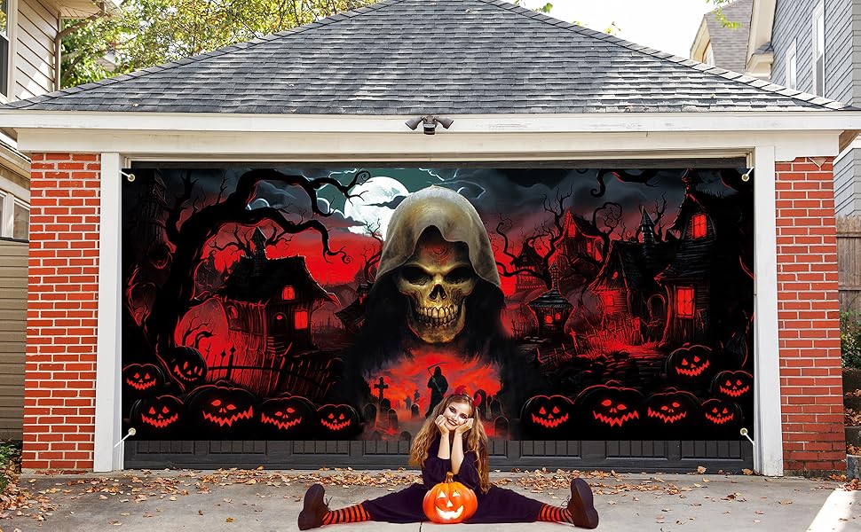 Halloween Black Red Garage Door