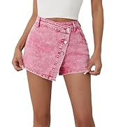 ZMTUO Women's Pink Stretch Denim Shorts with Broken Hem Fashion Casual mid-Rise Denim Shorts