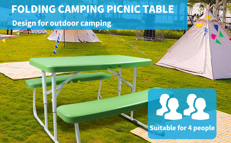 SKONYON Kid's Picnic Table, Kids Folding Table with Benches Camping Picnic Table for