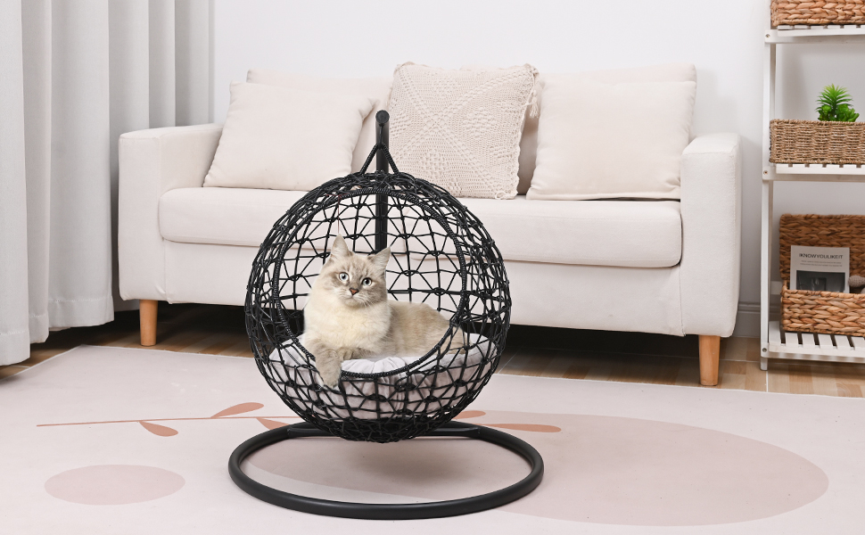 OEHID Rattan Cat Bed, Wicker Cat Pet Hammock with Soft