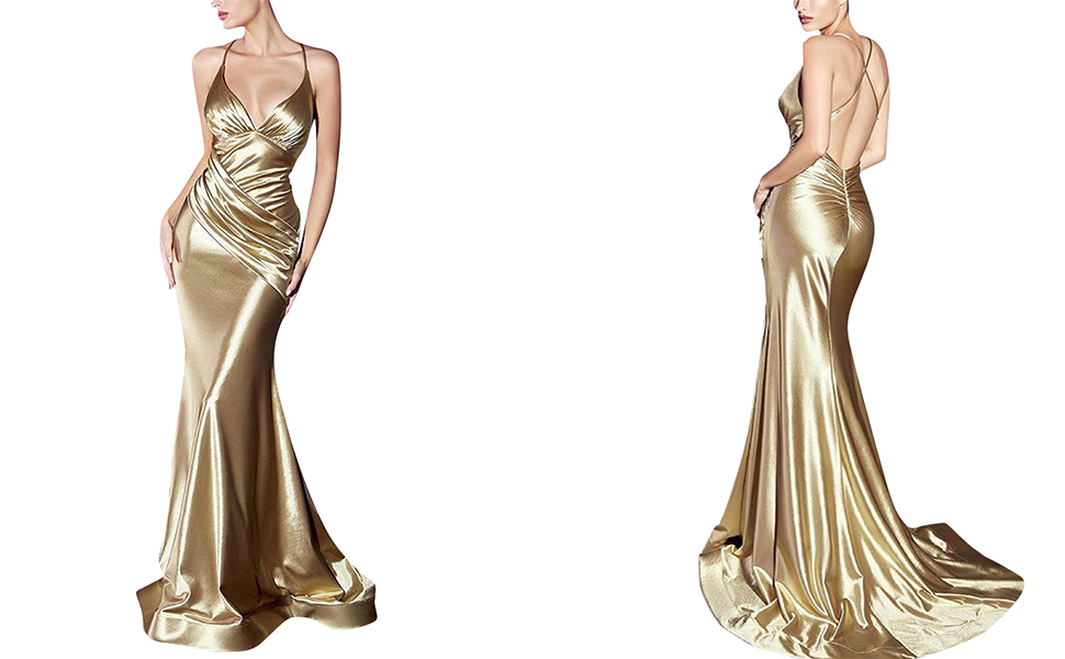 Amazon.com: Women's V Neck Satin Mermaid Prom Dress Long