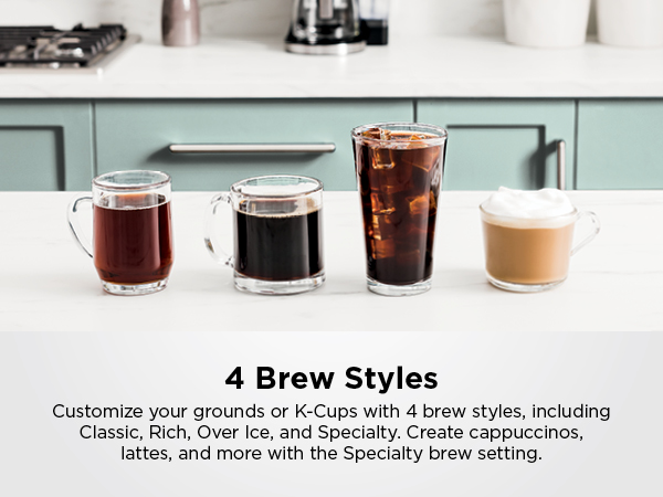 Customize grounds K-Cups including Classic, Rich, Over Ice Specialty. Create cappuccinos, lattes,