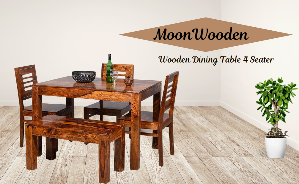 moonwooden Solid Sheesham Wood 4 Seater Dining Table Space Saving