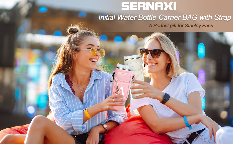 Initial Water Bottle Holder with Strap for Stanley 40 oz