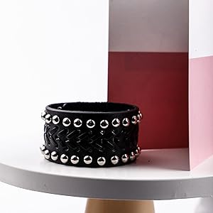 Amazon.com: Eigso Punk Leather Bracelet for Men and Women