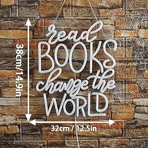 ineonlife Read Books Change The World Neon Sign, Neon Signs for Wall Decor, Dimmable Letter Led Neon Lights for Bedroom, USB Light Up Signs for Reading Room Classroom Study Group Library Decoration 18 Neon Sign
