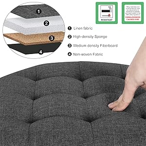 WOLTU Round Ottoman Storage Pouffe Stools Linen Footstools Dressing Vanity Chairs Dark Grey 15 d