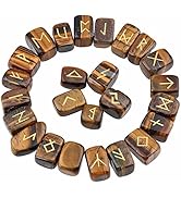 Rockcloud Tiger's Eye Rune Stones Tumbled Engraved Lettering Crystal Set for Wicca Crystals Heali...