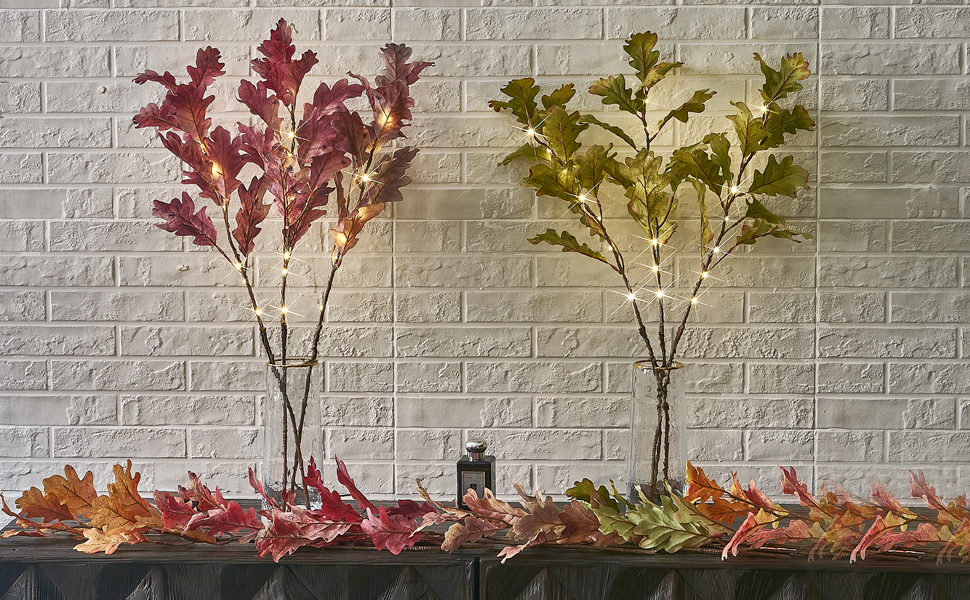 Fudios Lighted Artificial Oak Branches with Timer 24 LED