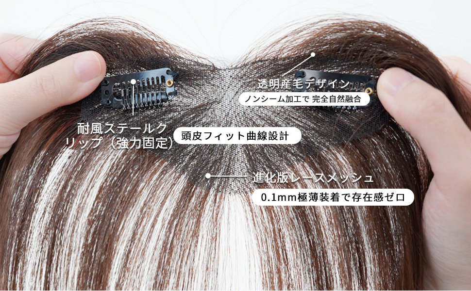   レベッカ前髪ウィッグ、人毛前髪、医療用部分ウィッグ、薄い、ナチュラルフリンジ、生え際カバー、白髪隠し、トップサプリメント、女性用髪織り