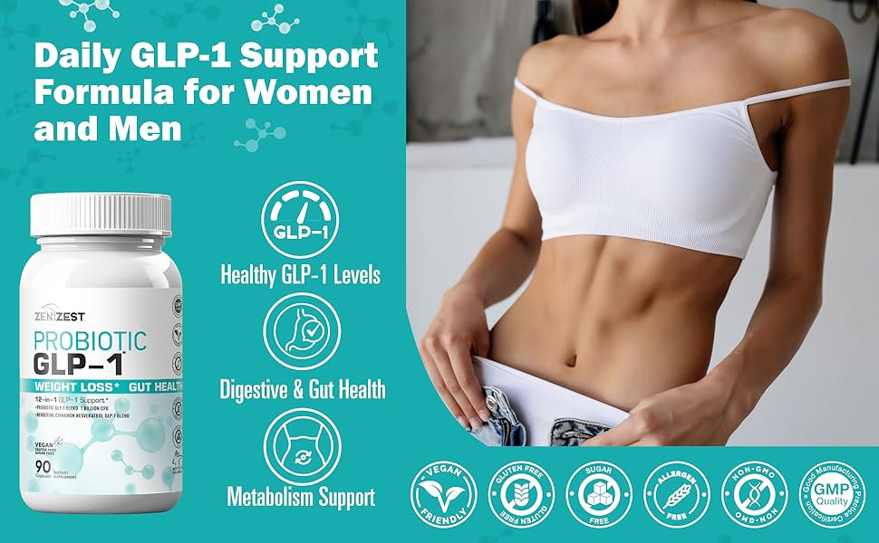 Daily GLP-1 Support Formula for Women and Men - Probiotic supplement bottle with health benefits