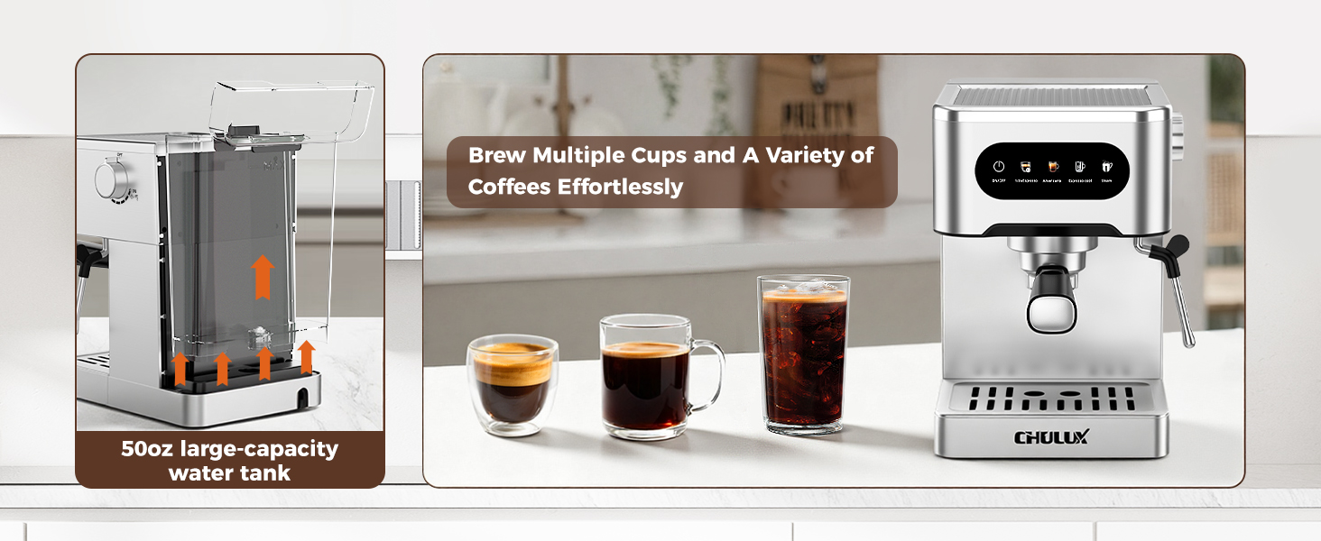 large water tank with coffee machine