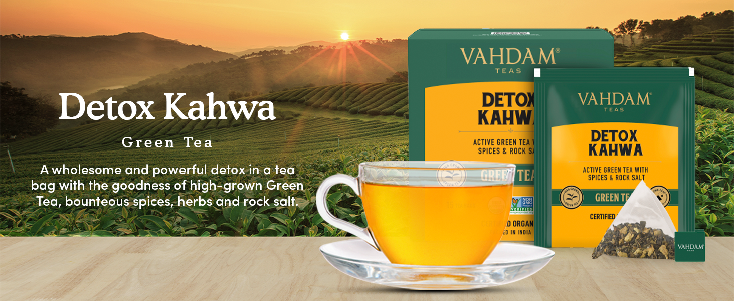 VAHDAM, Organic Detox Kahwa Green Tea 15 TBS Real Ingredients (Black