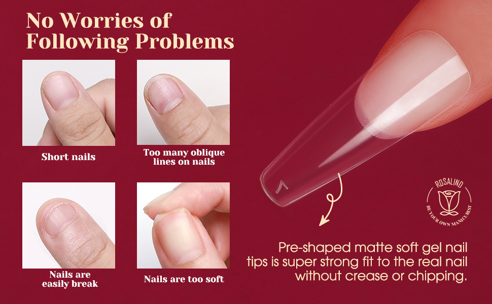 ROSALIND Half Matte Long Coffin Soft Fake Nail Tips, Soft Full Cover