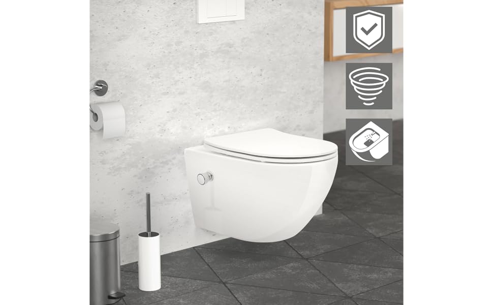 LuxeBath Wand WC Spülrandlos Weiß Tiefspüler Keramik Hänge WC Toilette ohne Spülrand Kloschüssel